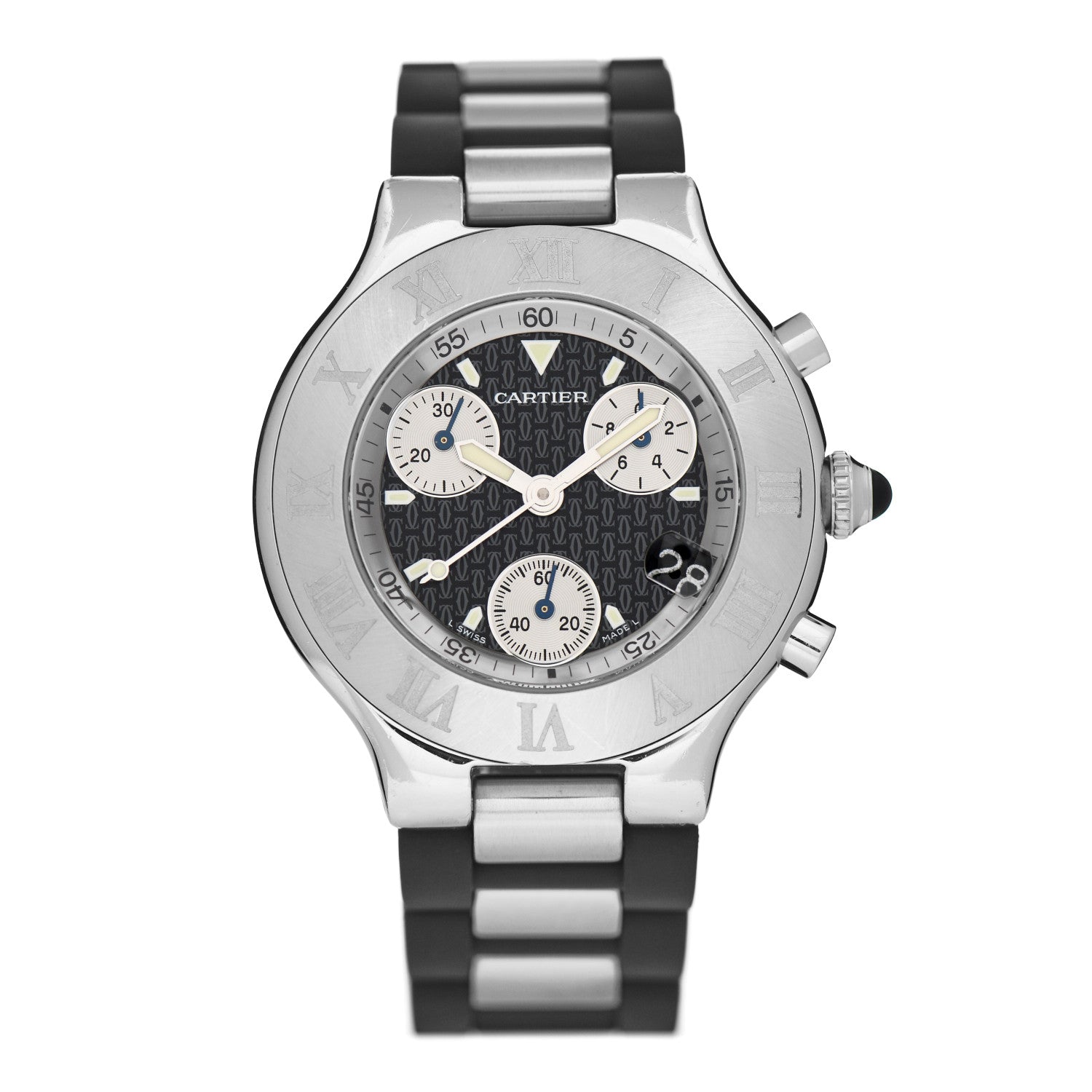 Cartier Stainless Steel Rubber 38mm Must 21 Chronoscaph Quartz Watch Black 1 of 4