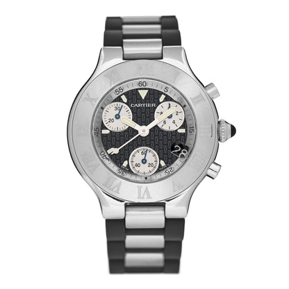 Cartier Stainless Steel Rubber 38mm Must 21 Chronoscaph Quartz Watch Black 1 of 4
