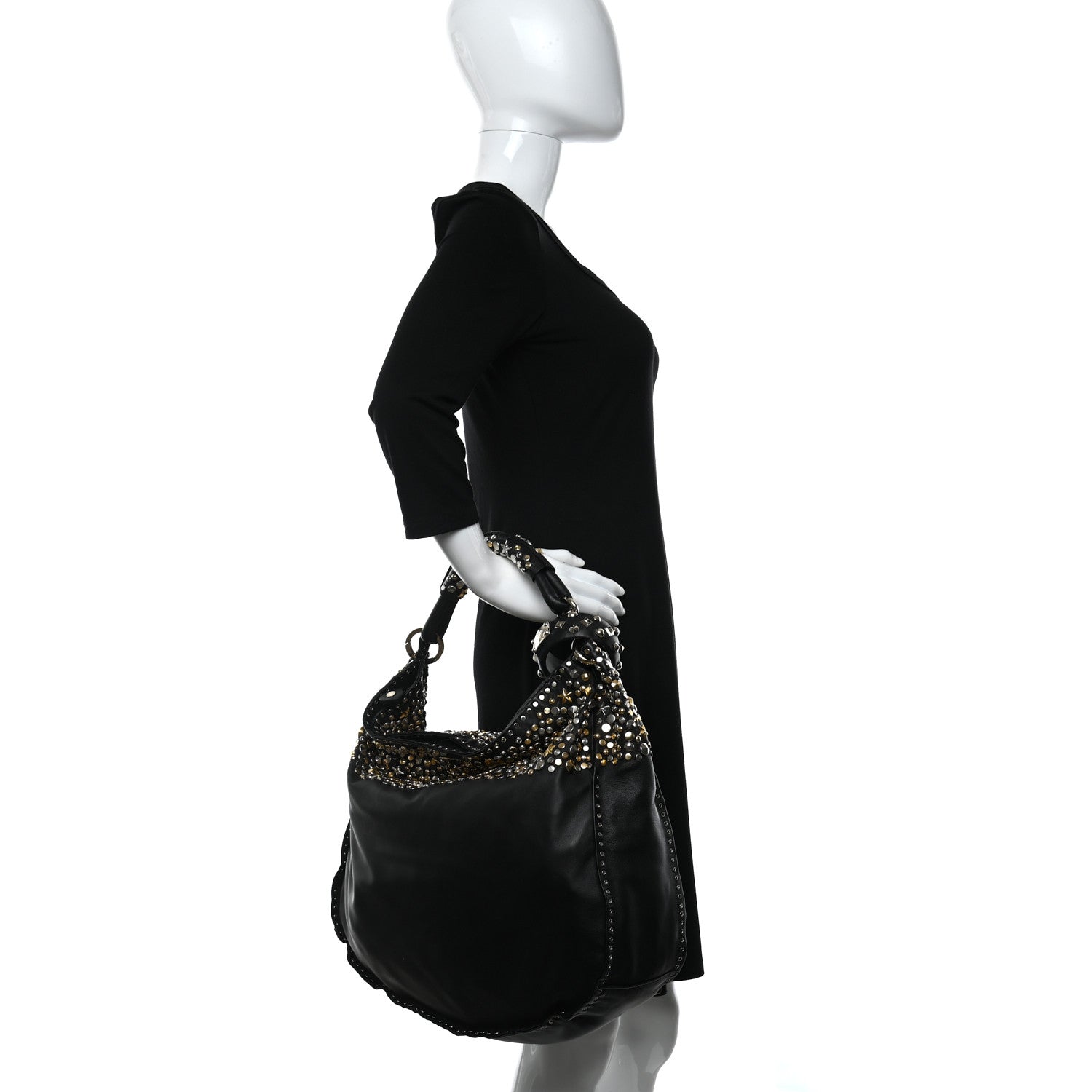 Jimmy Choo Smooth Calfskin Star Studded Hobo Bag Black 2 of 10