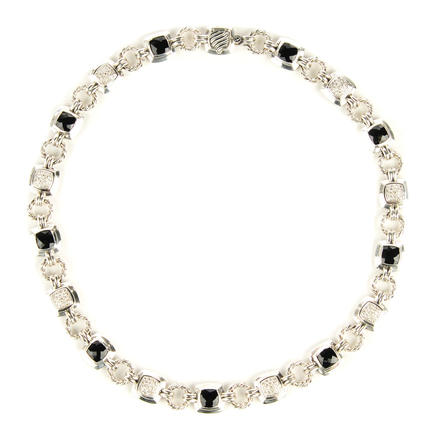 Sterling Silver Pave Diamond Black Onyx 7mm Renaissance Necklace