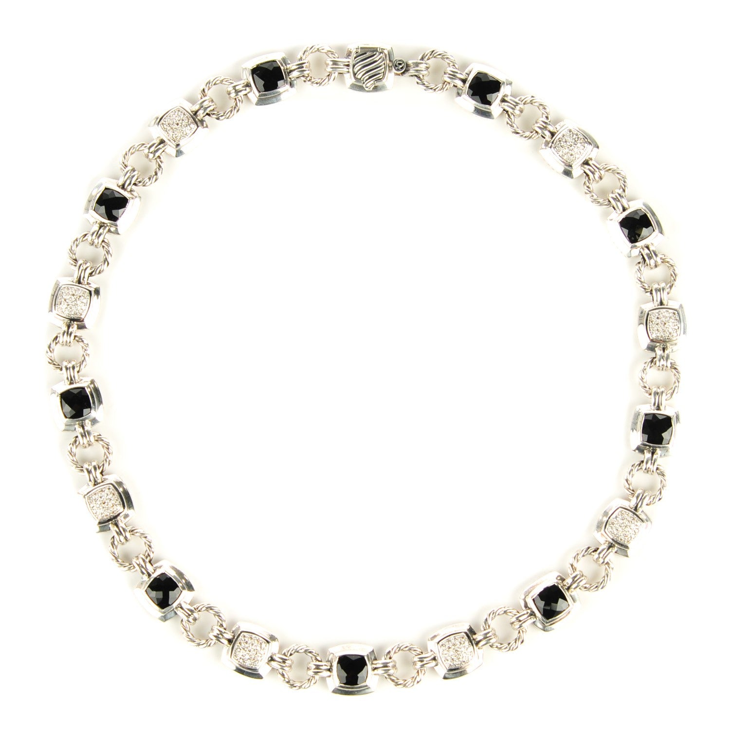 David Yurman Sterling Silver Pave Diamond Black Onyx 7mm Renaissance Necklace 1 of 6