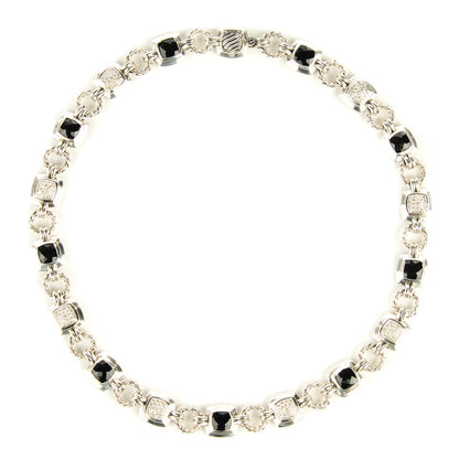 David Yurman Sterling Silver Pave Diamond Black Onyx 7mm Renaissance Necklace 1 of 6