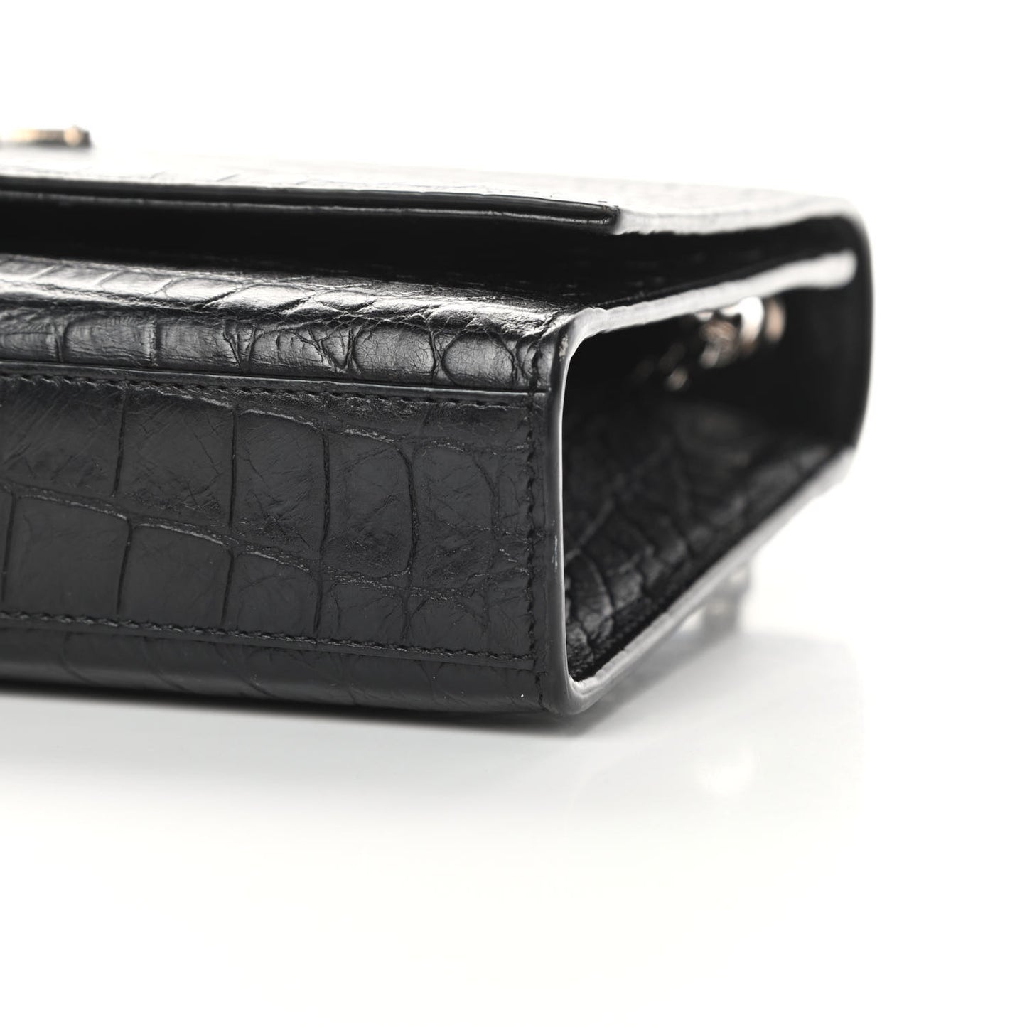 Calfskin Crocodile Embossed Medium Classic Monogram Kate Tassel Satchel Black
