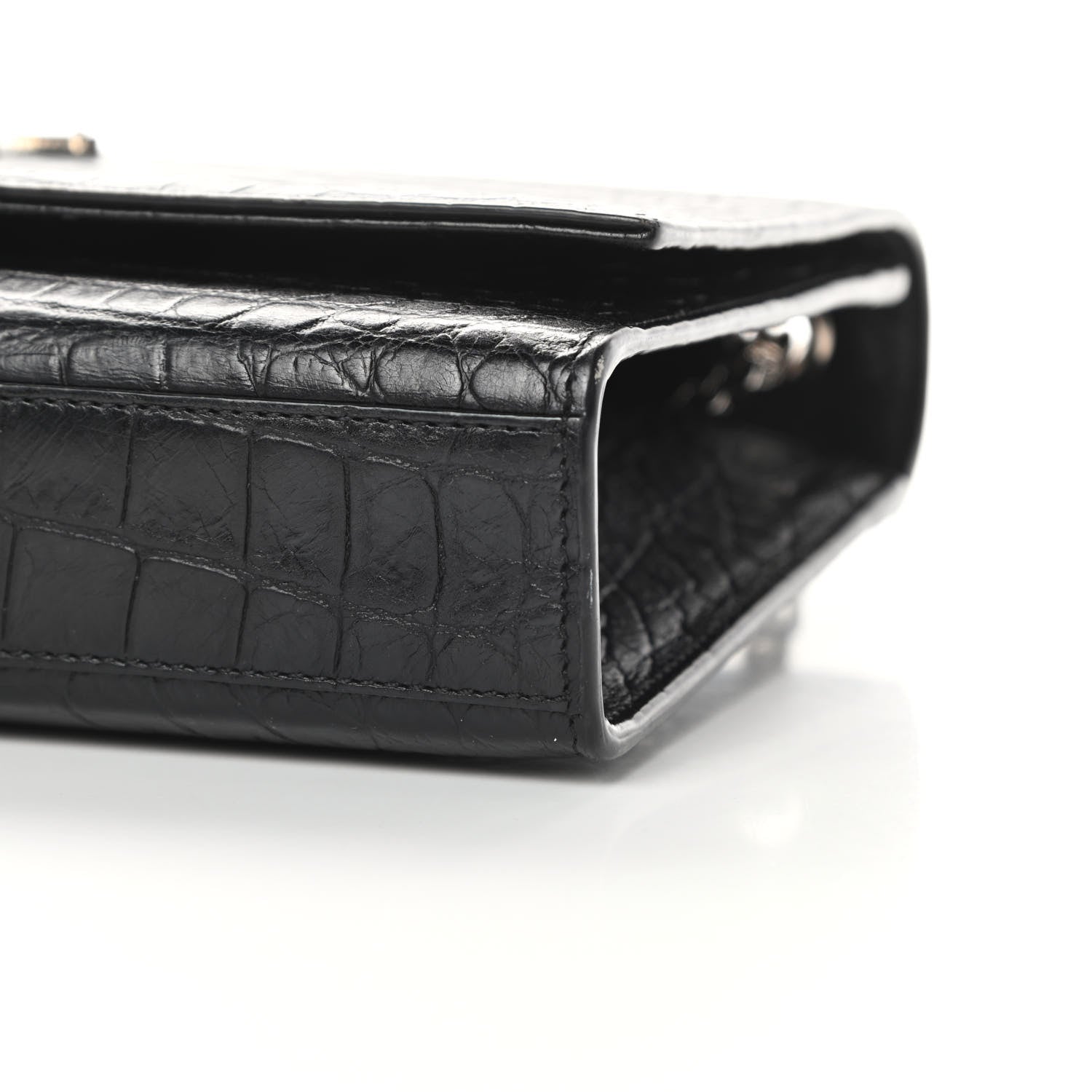 Saint Laurent Calfskin Crocodile Embossed Medium Classic Monogram Kate Tassel Satchel Black 10 of 14