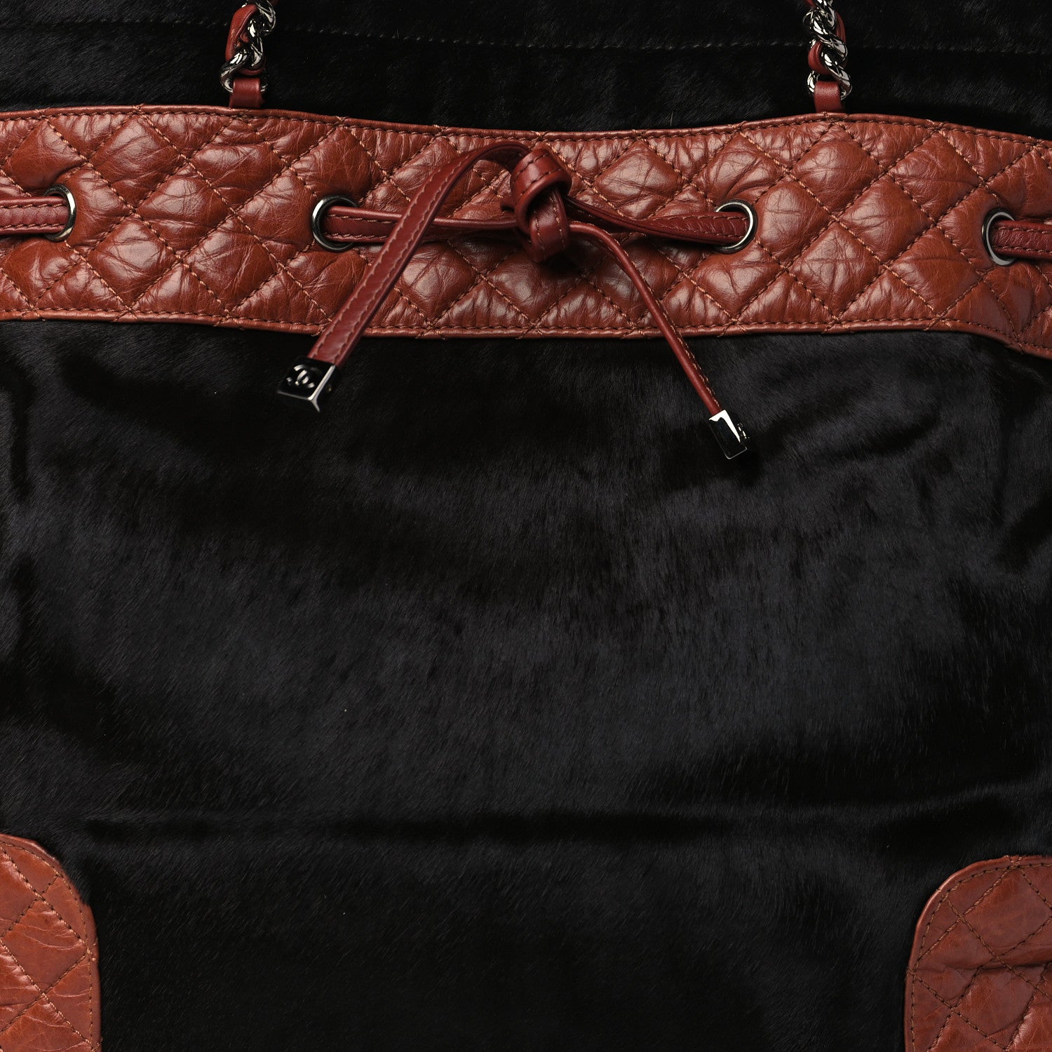 Chanel Aged Calfskin Pony Hair Quilted Miss Pony Drawstring Tote Brown 8 of 12