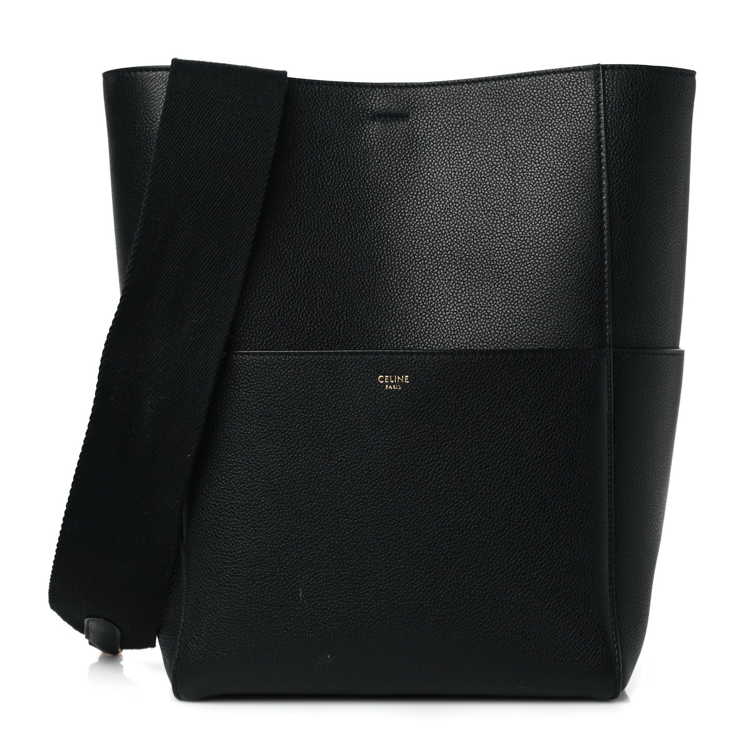 Soft Grained Calfskin Sangle Bucket Bag Black