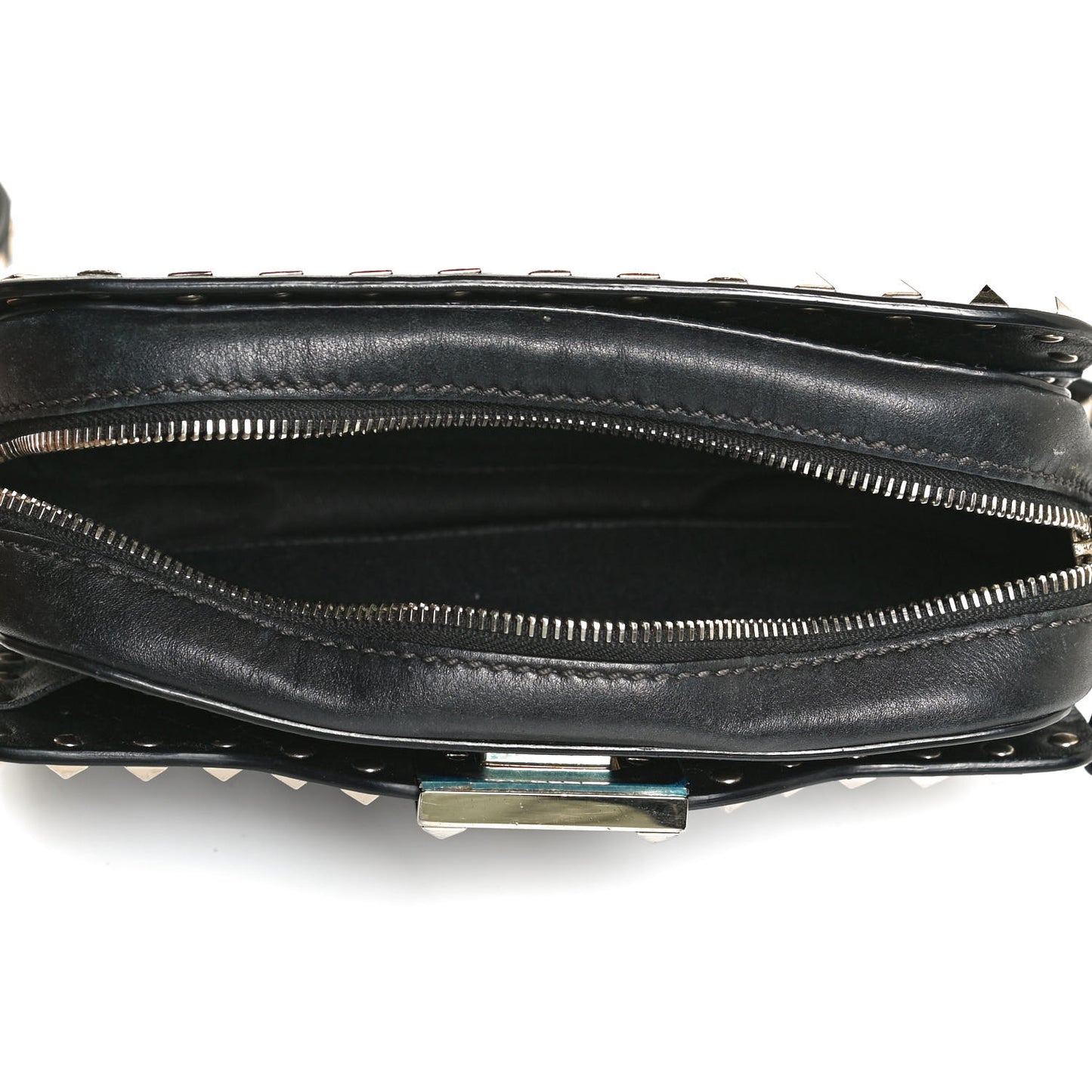 Vitello Rockstud Flip Lock Camera Crossbody Bag Black