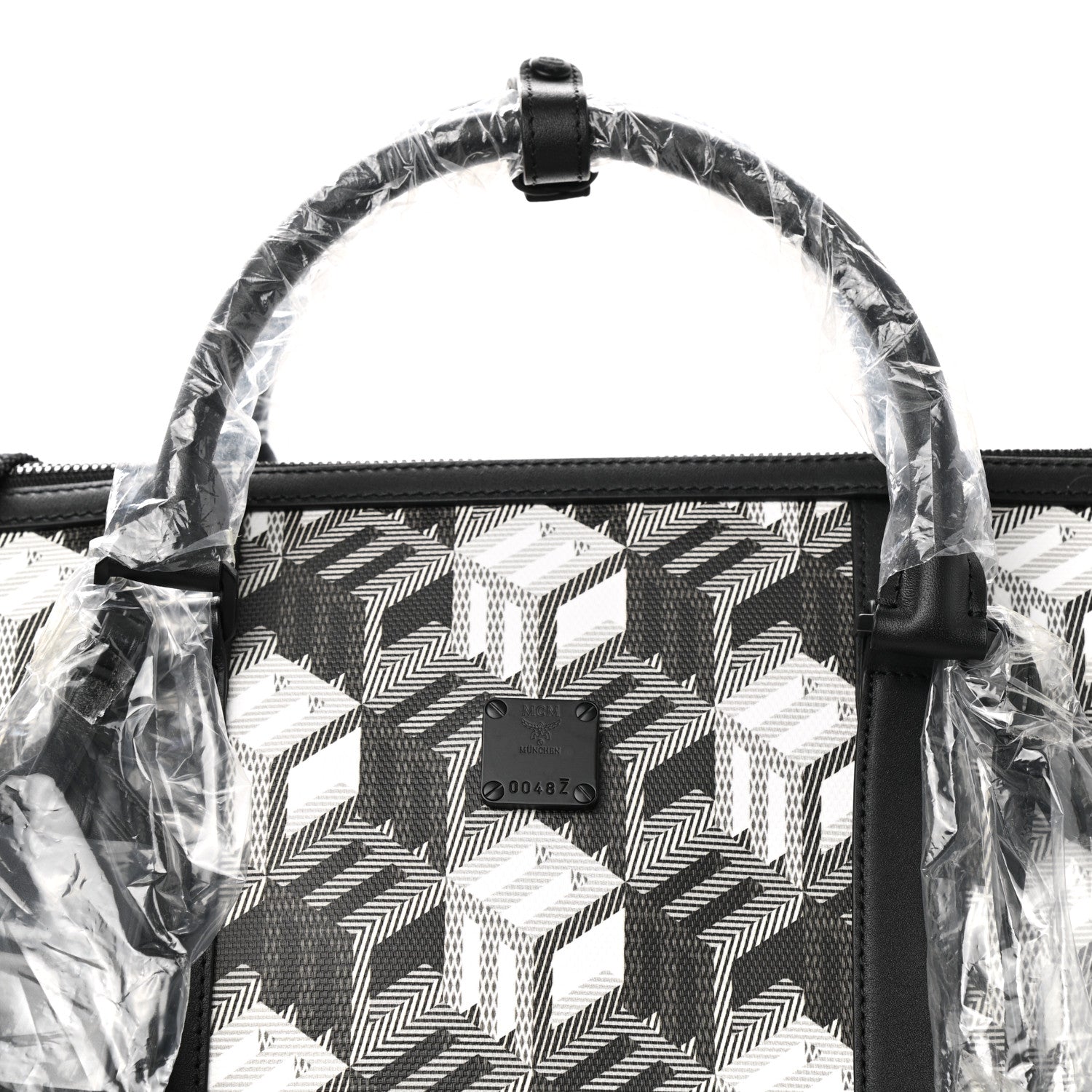 MCM Cubic Monogram Large Traveler Weekender Bag Black White 6 of 8