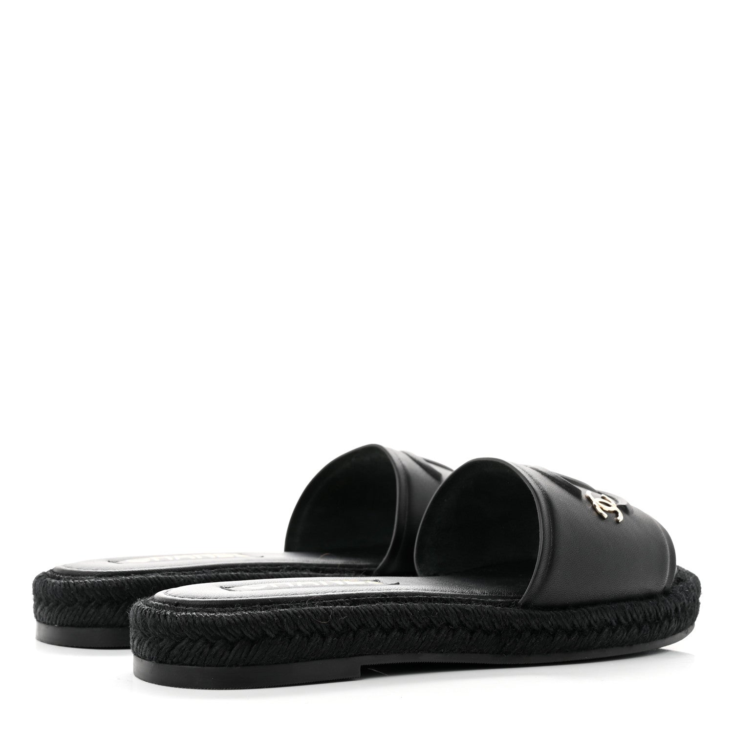 Chanel Lambskin Espadrille Mule Sandals 37 Black 4 of 8
