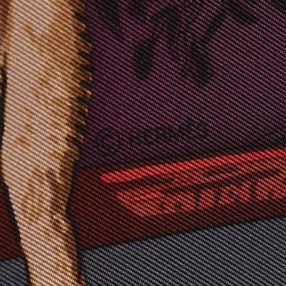 Hermes Silk Tendresse Feline Scarf 90 Anthracite Prune Bordeaux 3 of 4