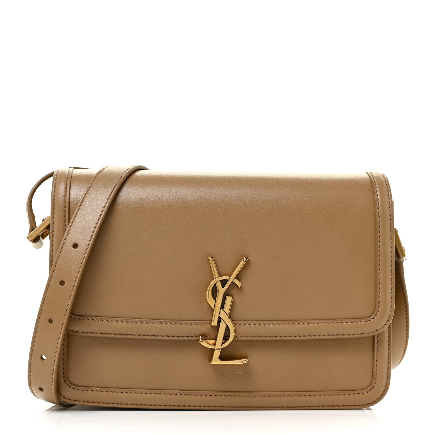 Saint Laurent Box Calfskin Monogram Medium Solferino Satchel Natural Tan 1 of 12
