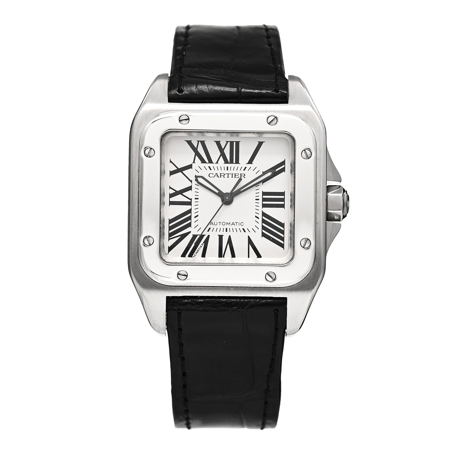 Cartier Stainless Steel Alligator 33mm Santos 100 Automatic Watch 1 of 5