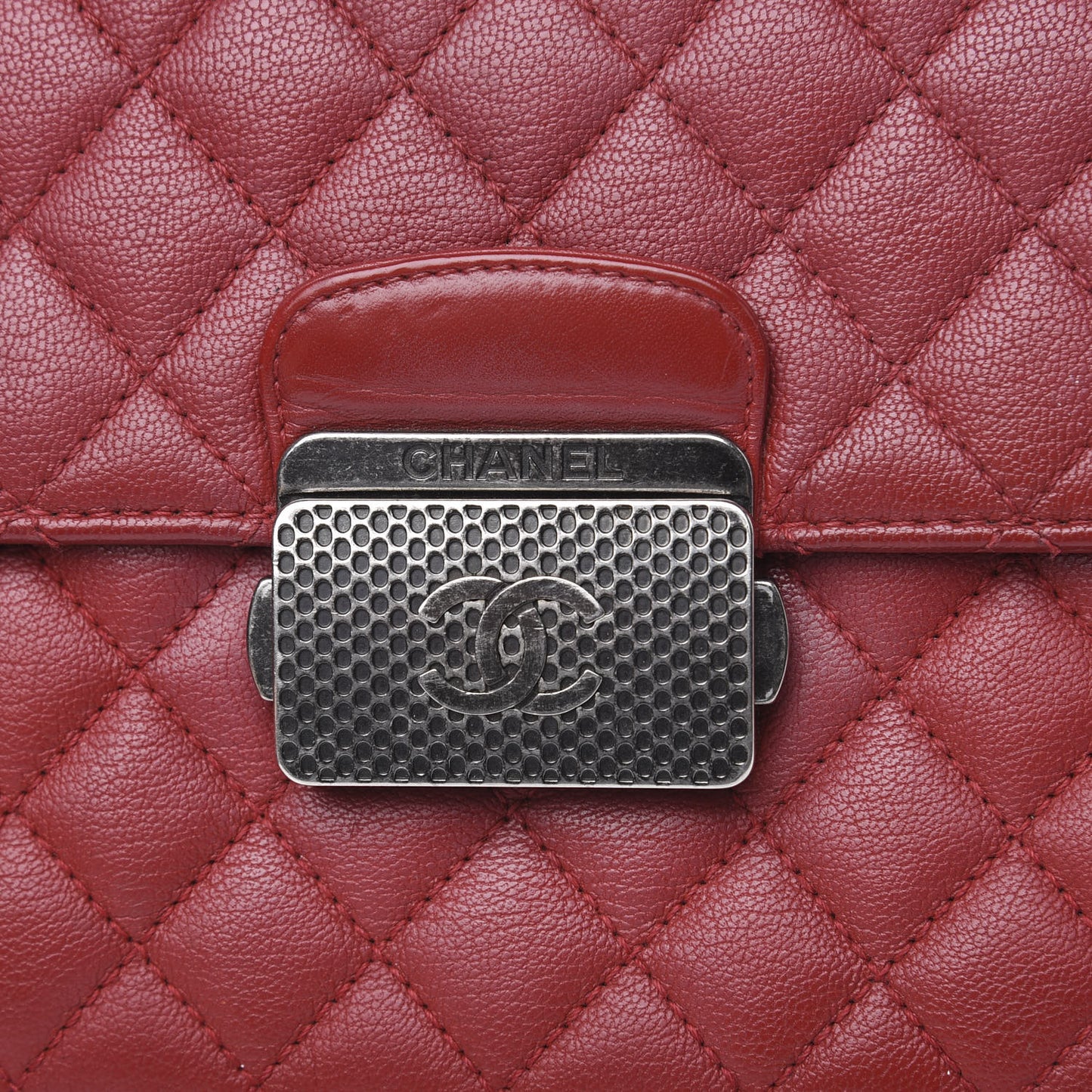 Goatskin Quilted Small CC University Top Handle Flap Red