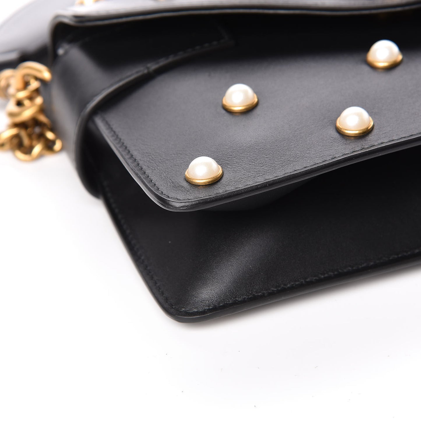 Nappa Pearl Studded Mini Queen Margaret Broadway Shoulder Bag Black