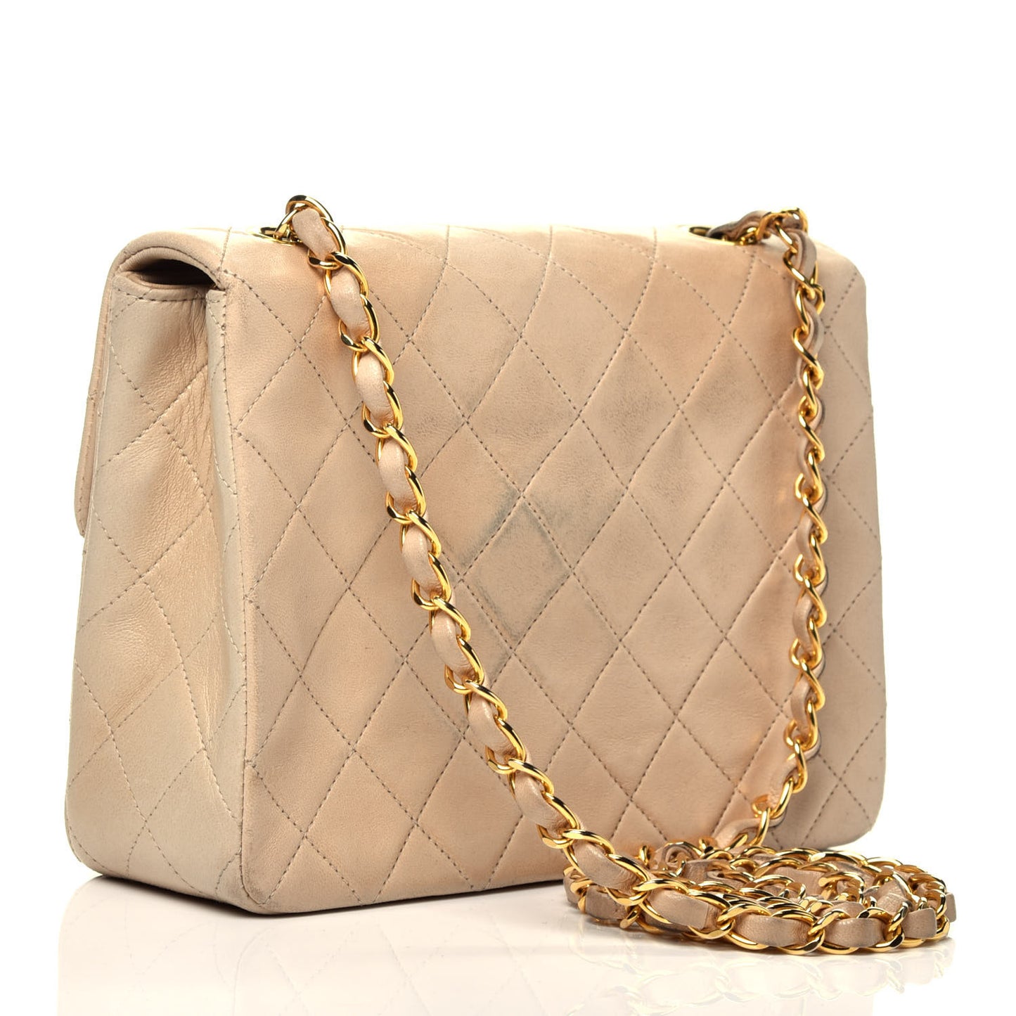 Lambskin Quilted Mini Square Flap Beige