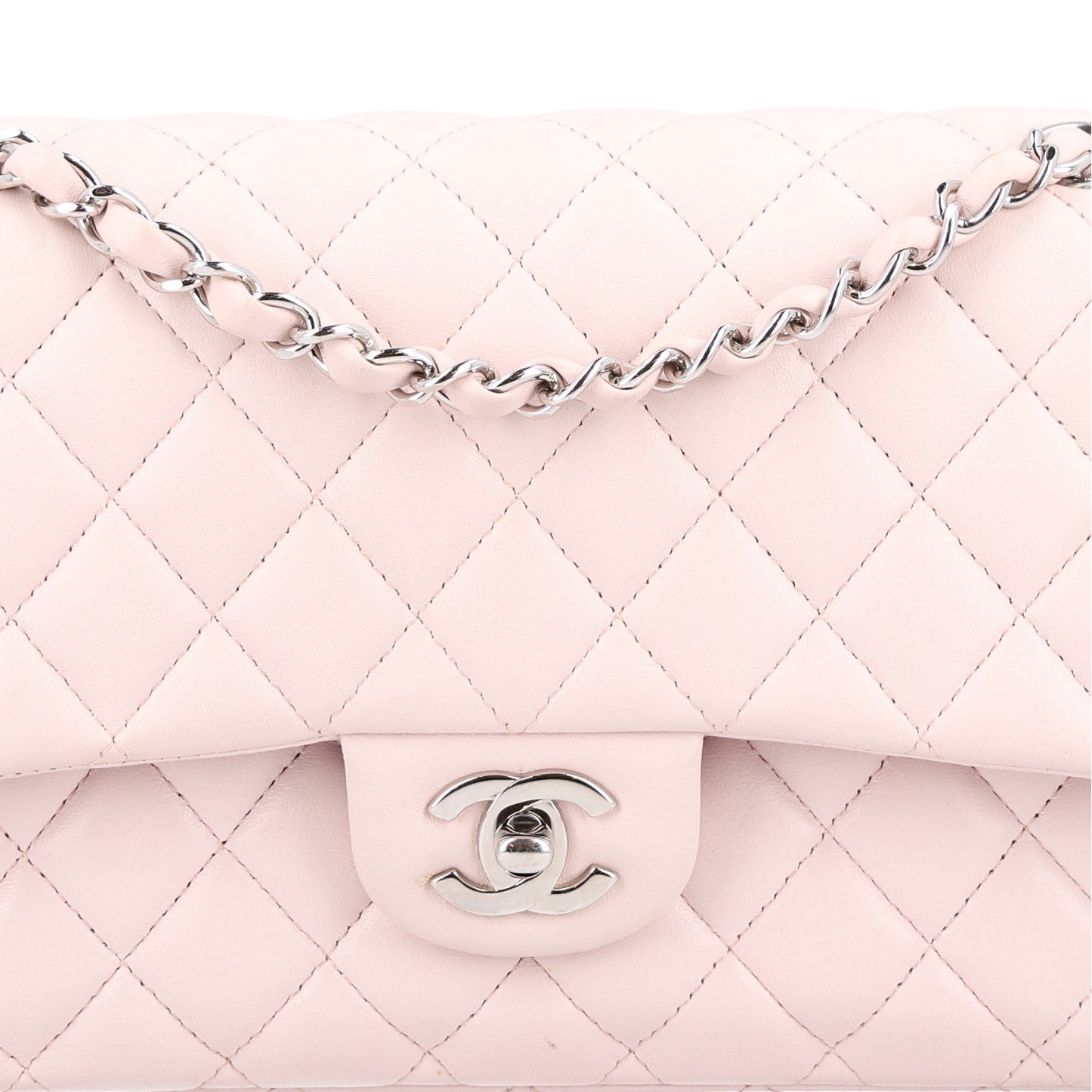 Lambskin Quilted Medium Double Flap Light Pink