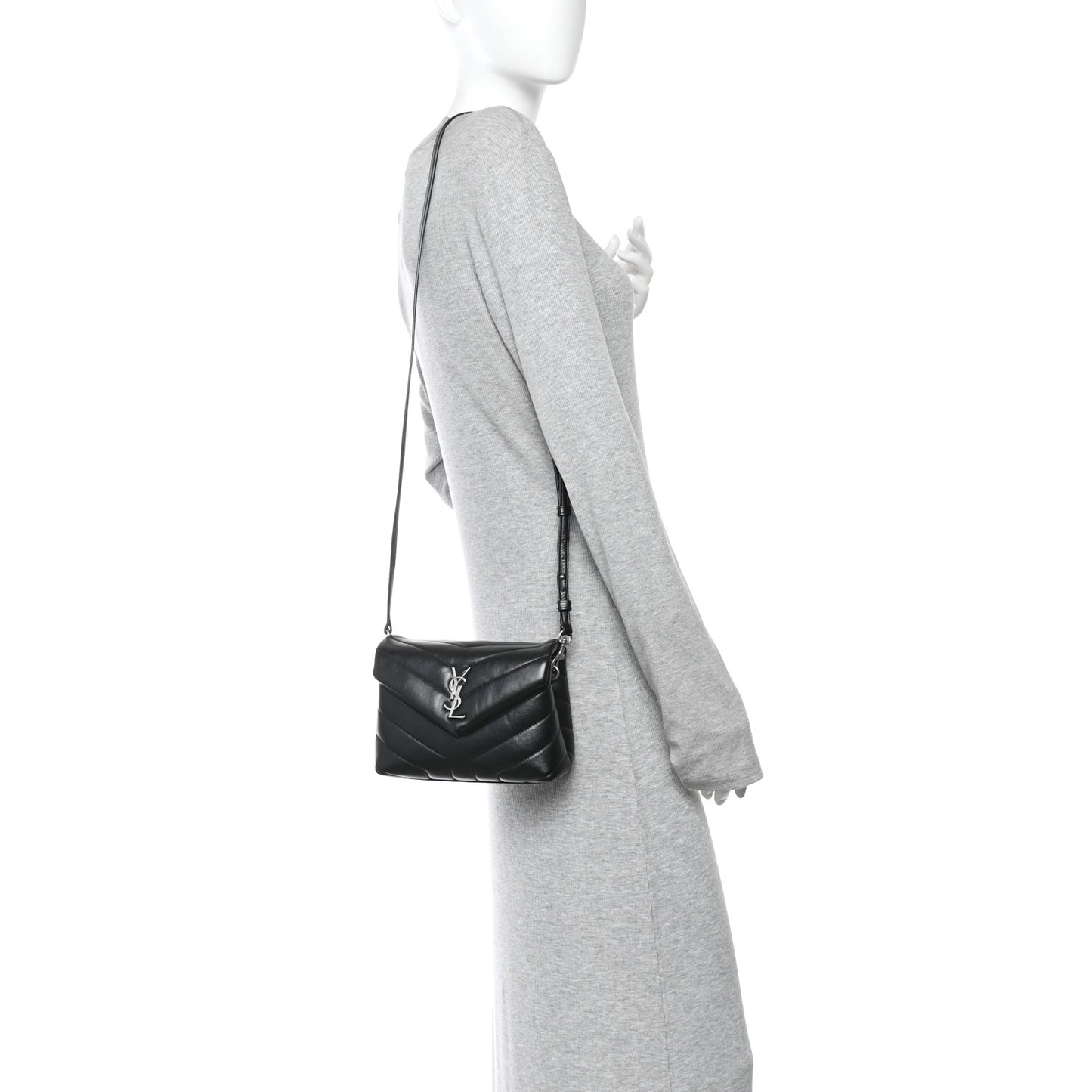 Calfskin Y Quilted Monogram Toy Loulou Crossbody Bag Black
