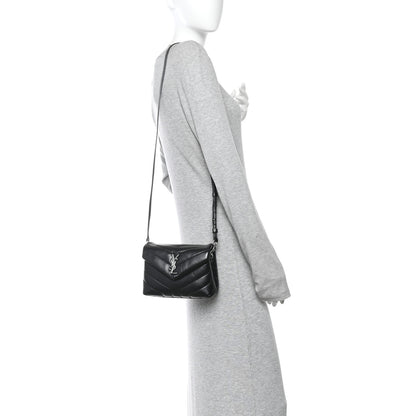 Saint Laurent Calfskin Y Quilted Monogram Toy Loulou Crossbody Bag Black 2 of 10
