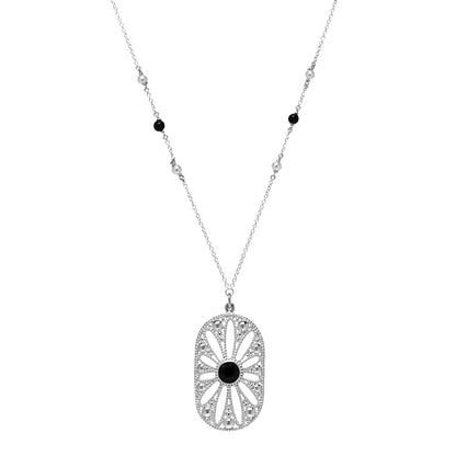 Tiffany Sterling Silver Black Onyx Pearl Ziegfeld Daisy Pendant Necklace 1 of 5