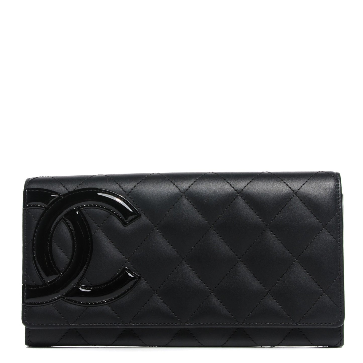 Calfskin Quilted Cambon Flap Wallet Black