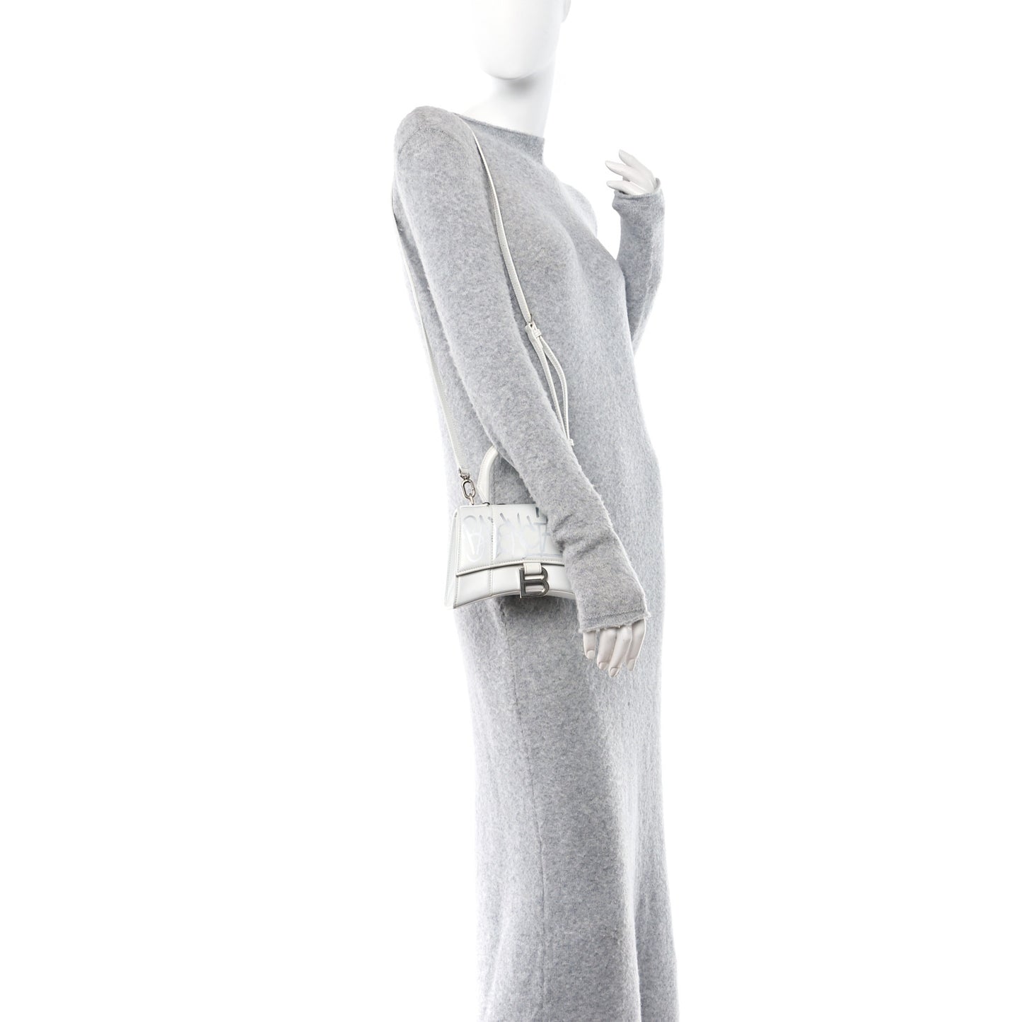 Box Calfskin Graffiti Logo Hourglass Top Handle Bag XS White Light Silver