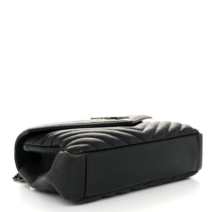 Saint Laurent Sheepskin Matelasse Chevron Monogram Medium College Bag Black 4 of 12