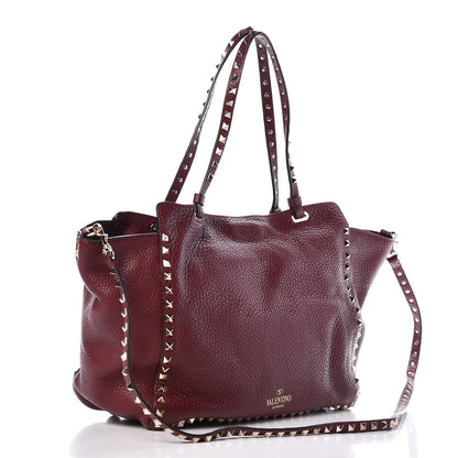 Valentino Garavani Pebbled Calfskin Medium Rockstud Tote Cremisi 3 of 12