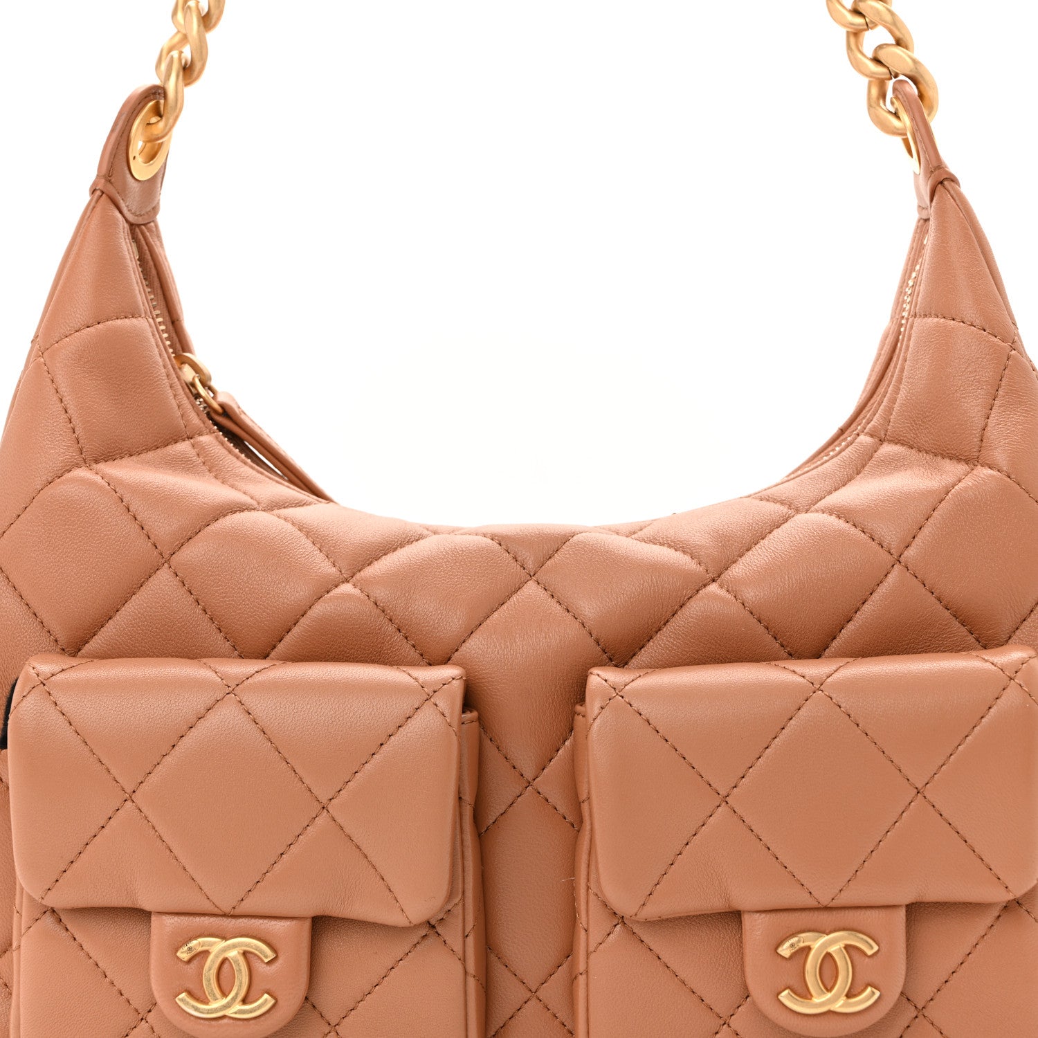 Chanel Shiny Lambskin Quilted Trendy Pockets Hobo Brown 8 of 10