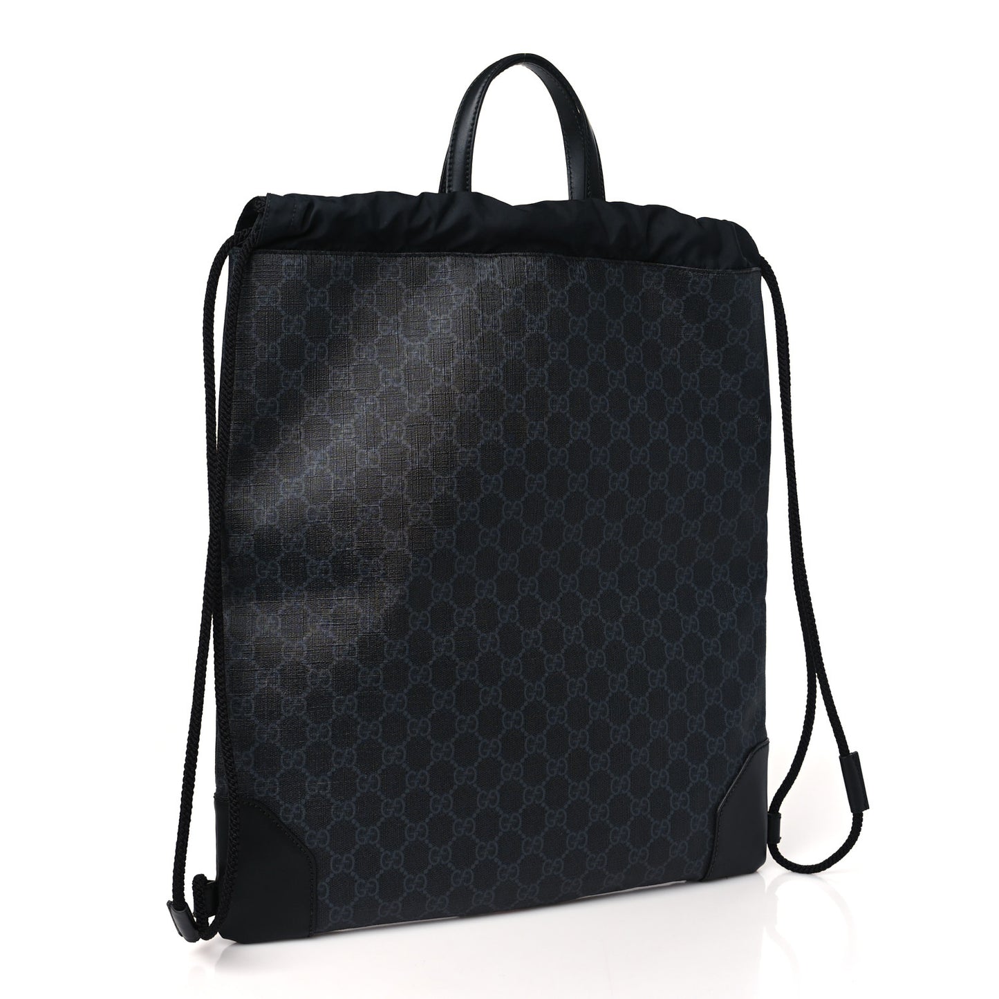 Soft GG Supreme Monogram Appia Calfskin Web Drawstring Backpack Black