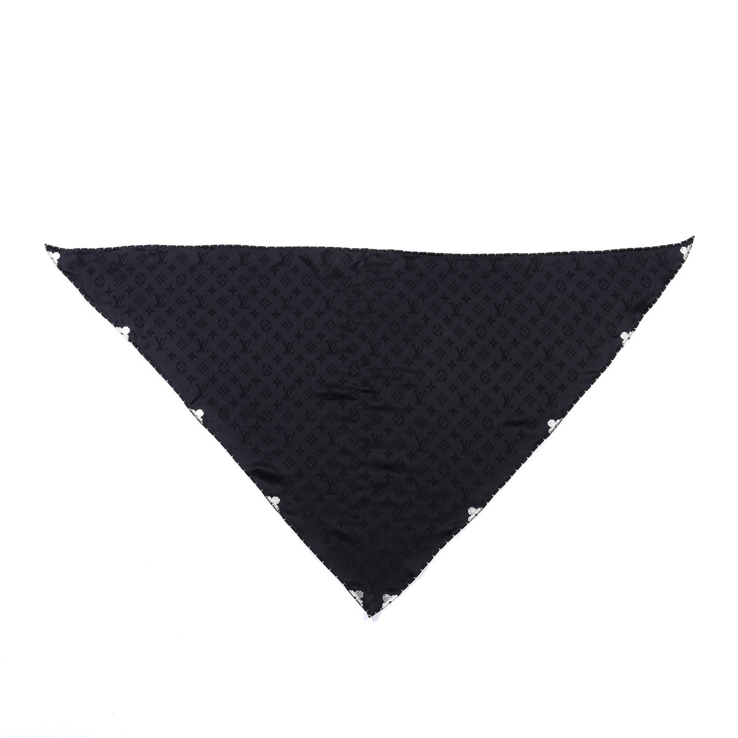 Silk Strass Monogram Flower Crown Triangle Scarf Black