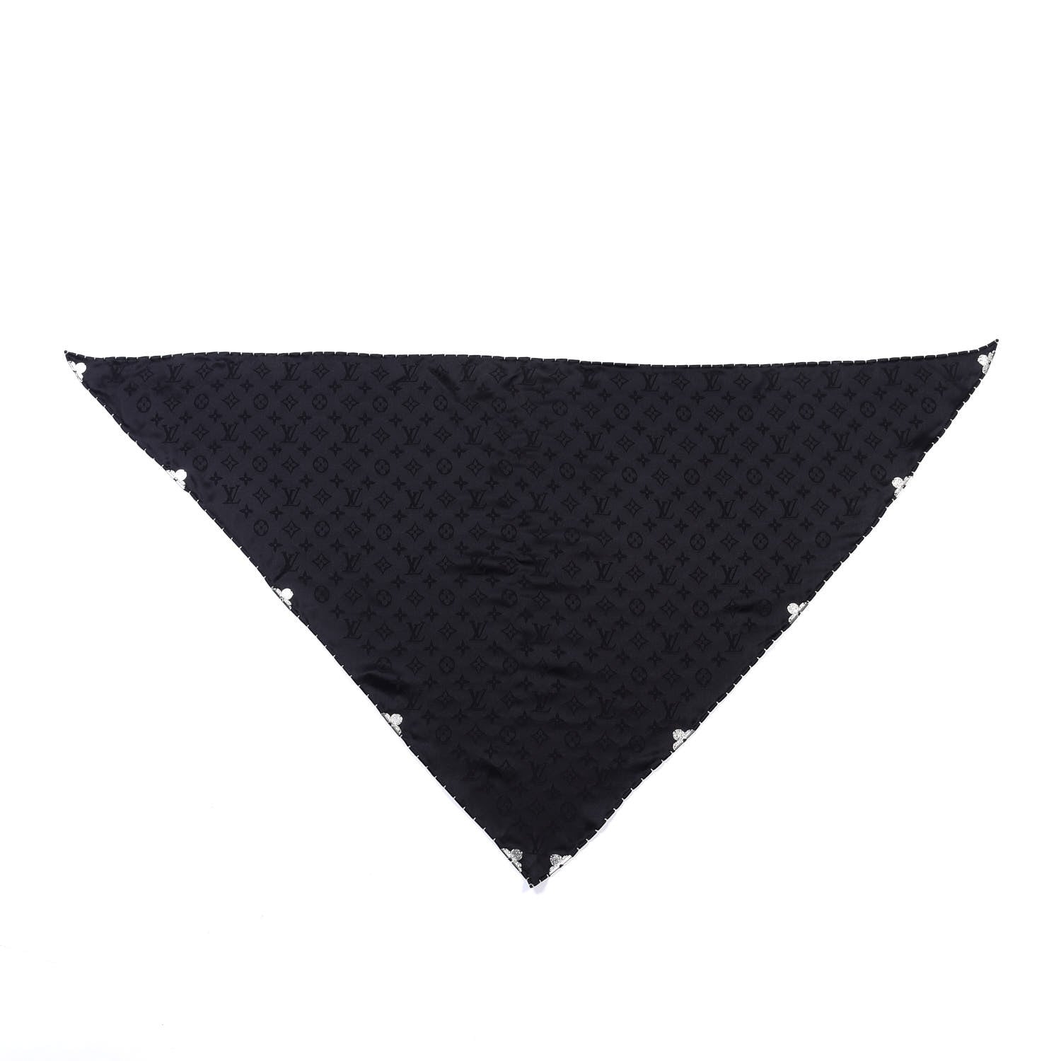 Louis Vuitton Silk Strass Monogram Flower Crown Triangle Scarf Black 1 of 7