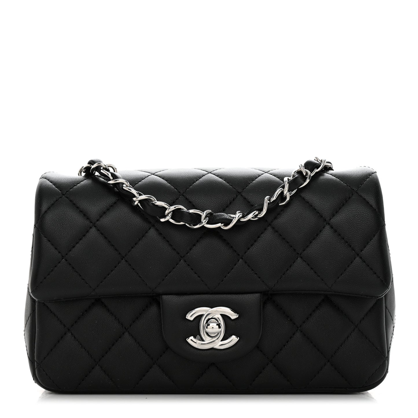 Lambskin Quilted Mini Rectangular Flap Black