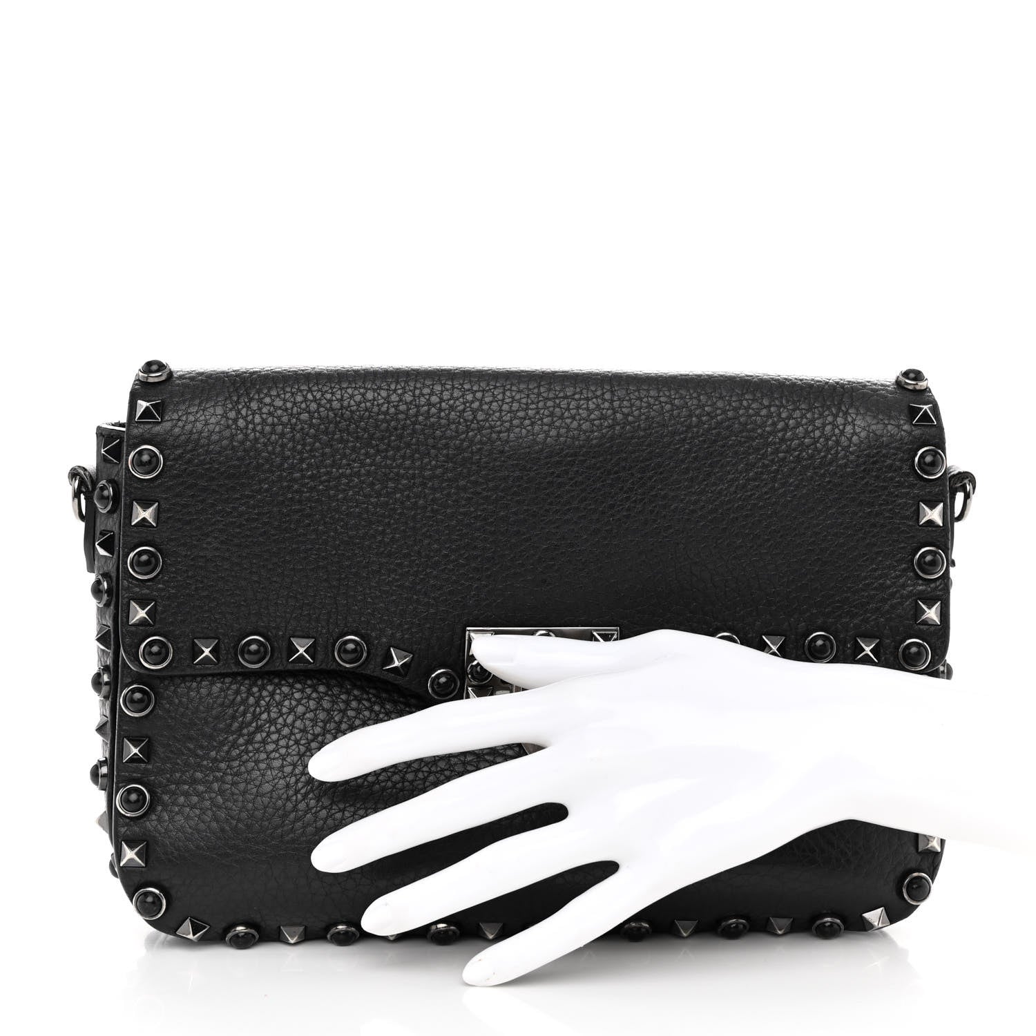 Valentino Garavani Pebbled Calfskin Onyx Medium Rockstud Rolling Flap Saddle Bag Black 2 of 14