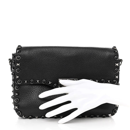 Valentino Garavani Pebbled Calfskin Onyx Medium Rockstud Rolling Flap Saddle Bag Black 2 of 14