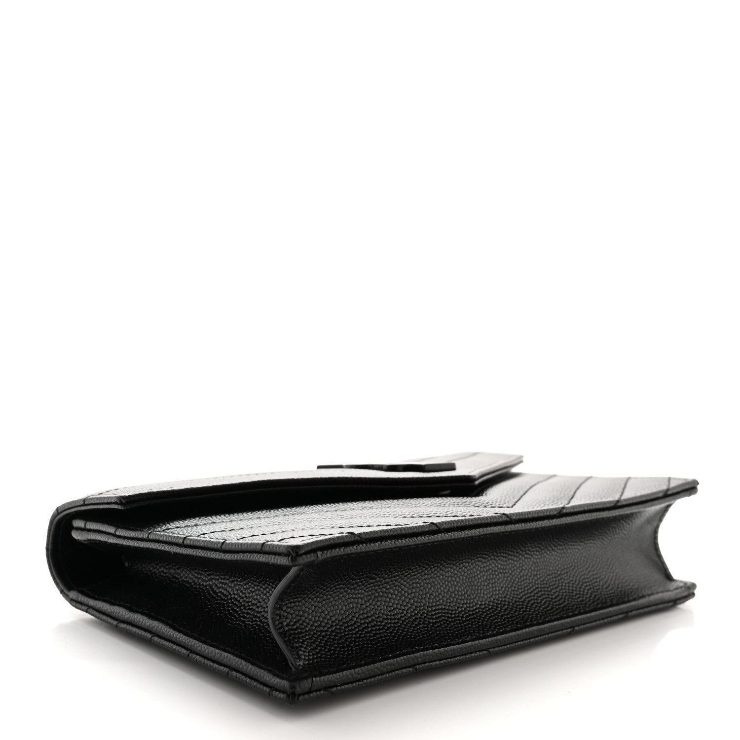Saint Laurent Grain De Poudre Matelasse Chevron Monochrome Monogram Envelope Chain Wallet Black 4 of 10