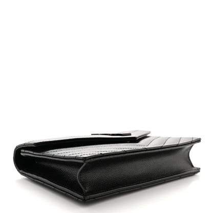 Saint Laurent Grain De Poudre Matelasse Chevron Monochrome Monogram Envelope Chain Wallet Black 4 of 10