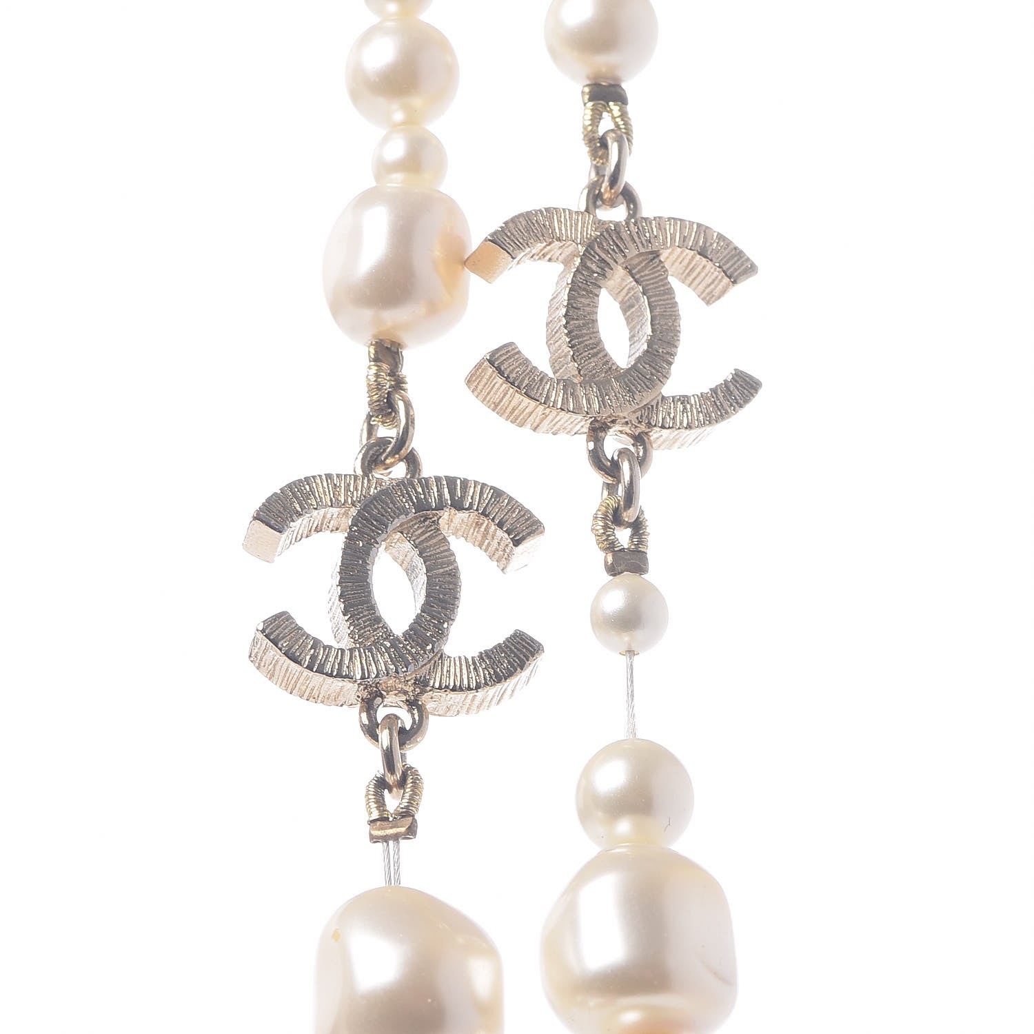Chanel Graduated Pearl CC Long Necklace Light Gold 7 of 8