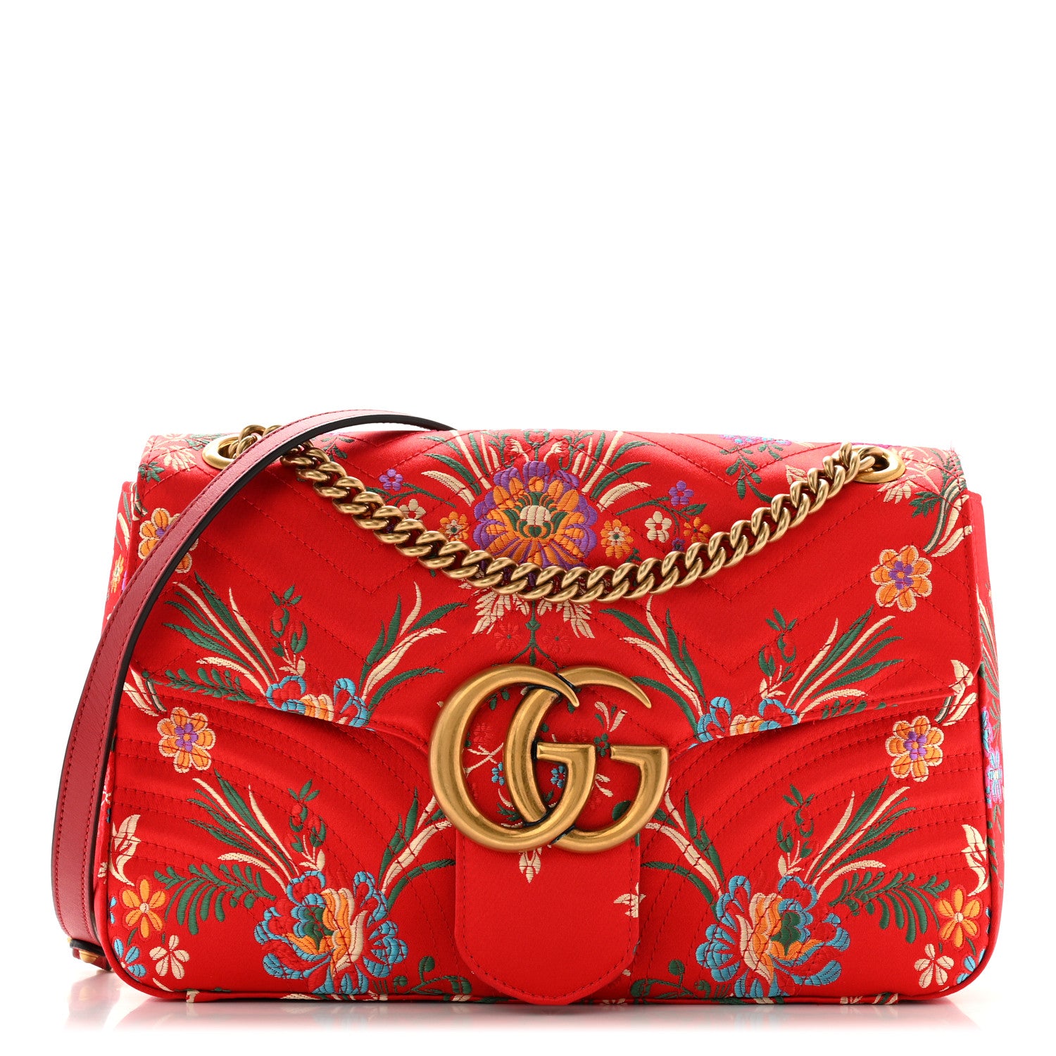 Gucci Jacquard Matelasse Floral Medium GG Marmont Shoulder Bag Red 1 of 12