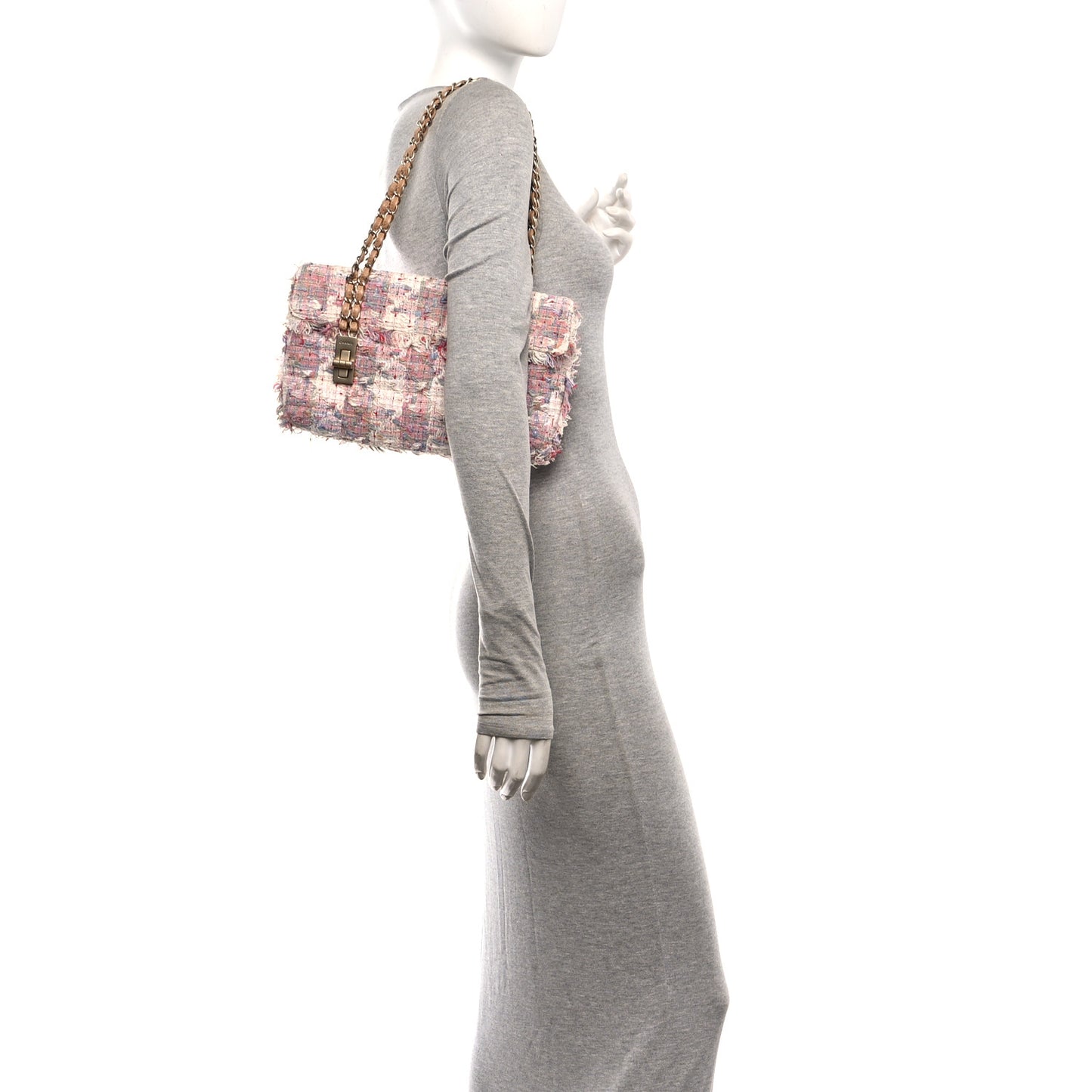 Tweed Vertical Lock Flap Bag Pink Multicolor