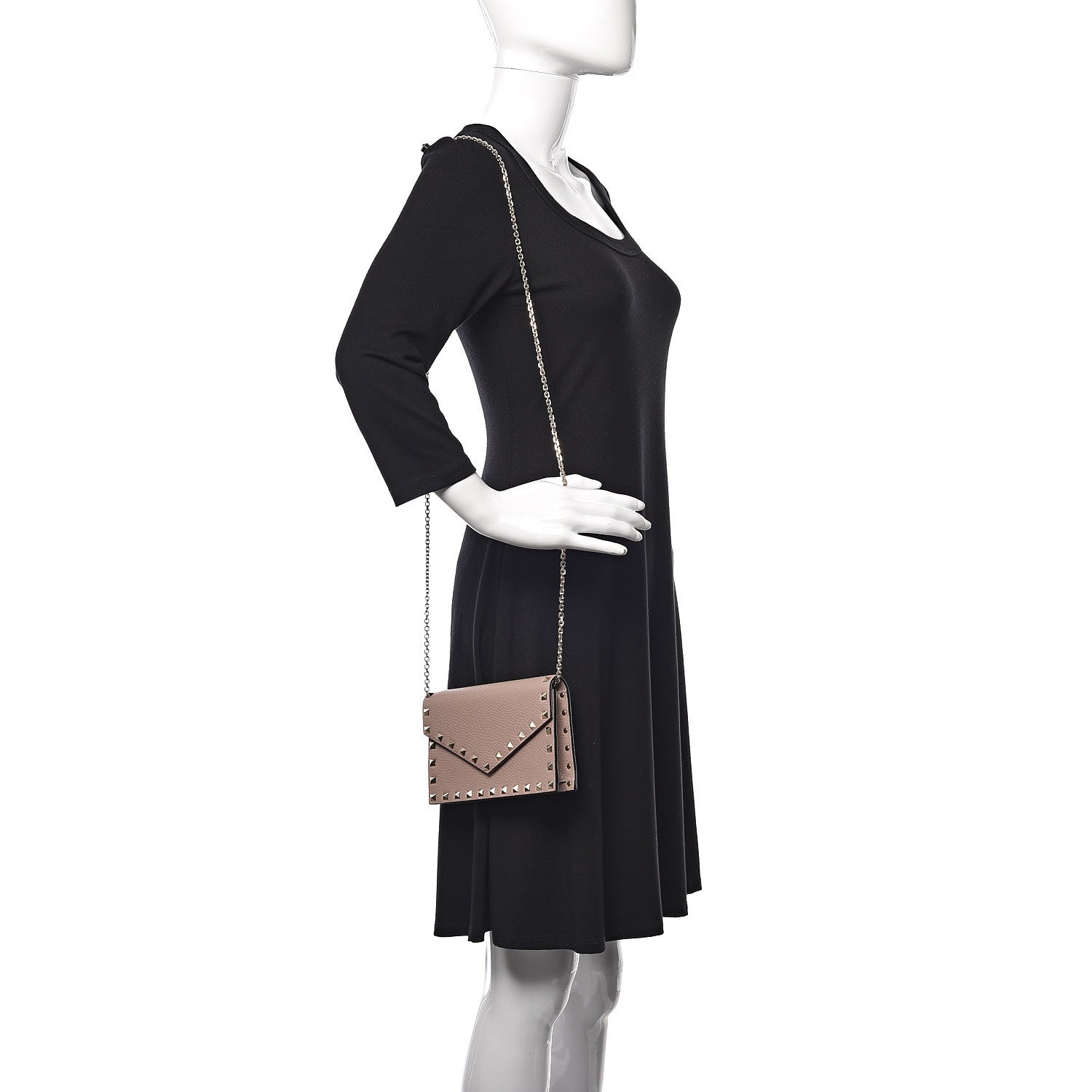 Valentino Garavani Pebbled Calfskin Rockstud Envelope Wallet on Chain Poudre 2 of 8