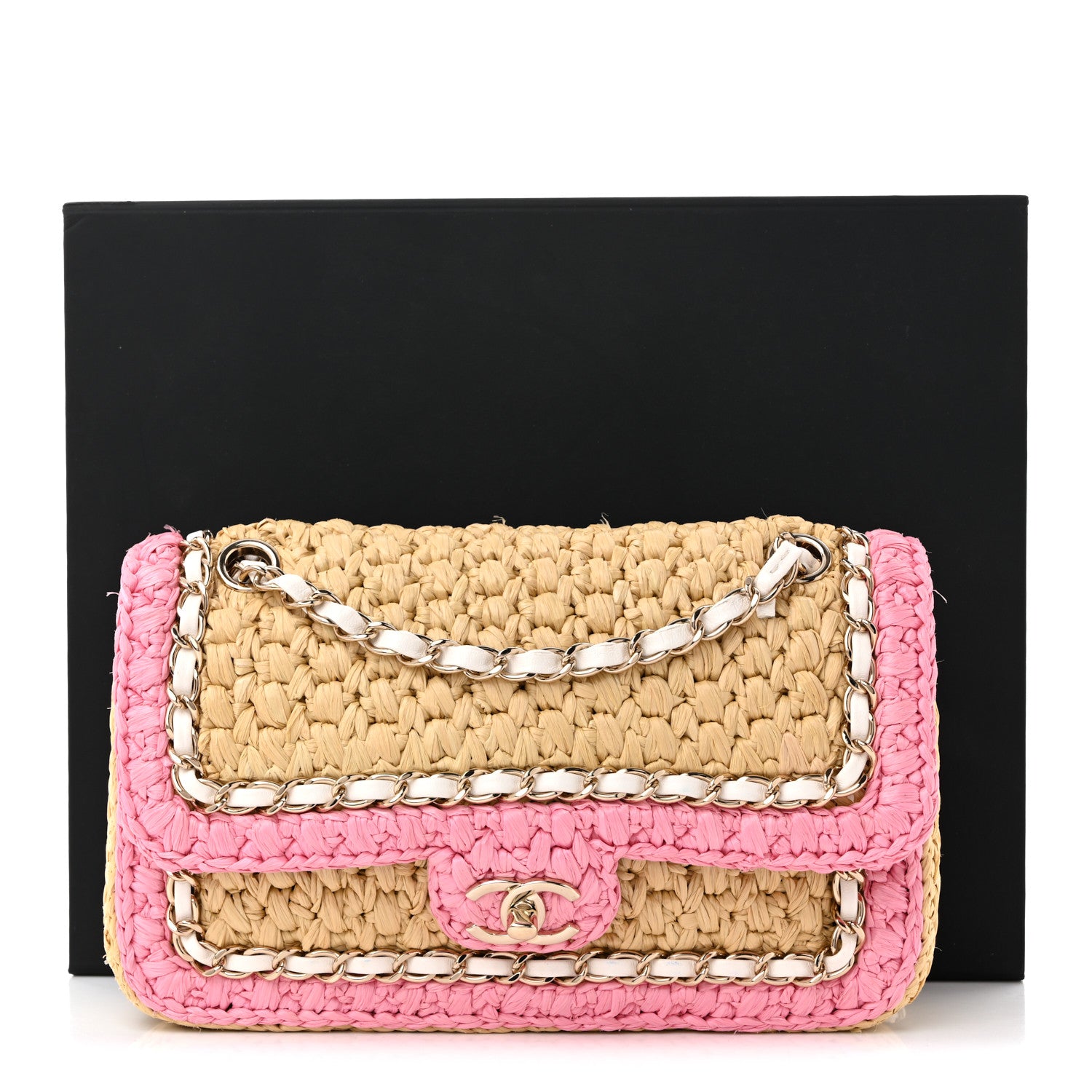 Chanel Raffia Chain Venice Beach Flap Bag Beige Pink 11 of 11