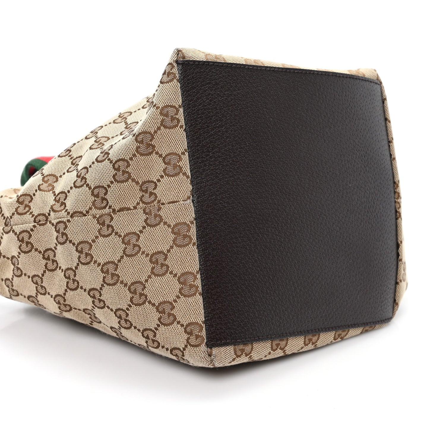GG Monogram Medium Web Handle Bucket Tote Dark Brown
