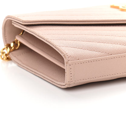 Saint Laurent Grain De Poudre Matelasse Chevron Monogram Chain Wallet Pale Pink 6 of 7