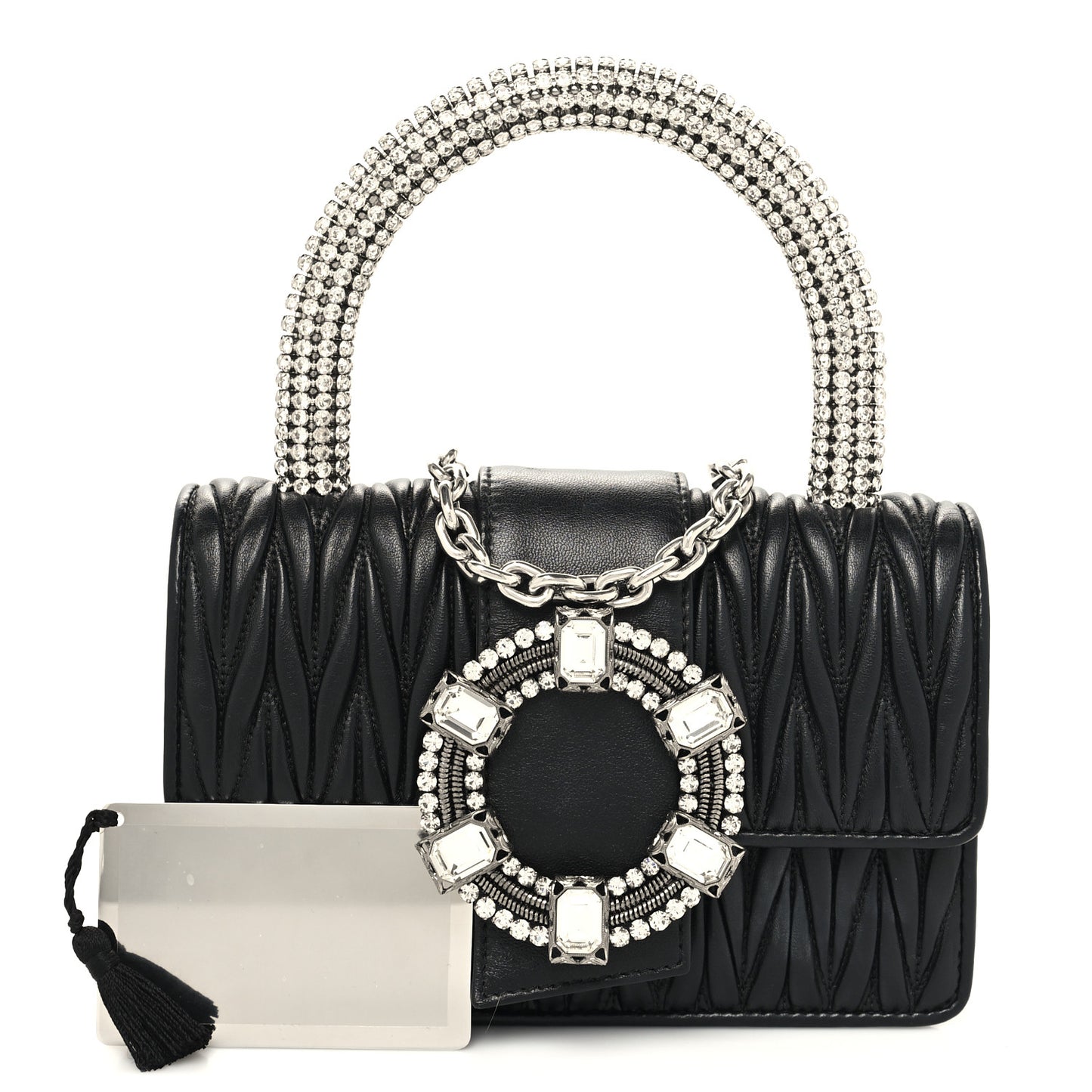 Nappa Matelasse Crystal Embellished Lady Top Handle Bag Black