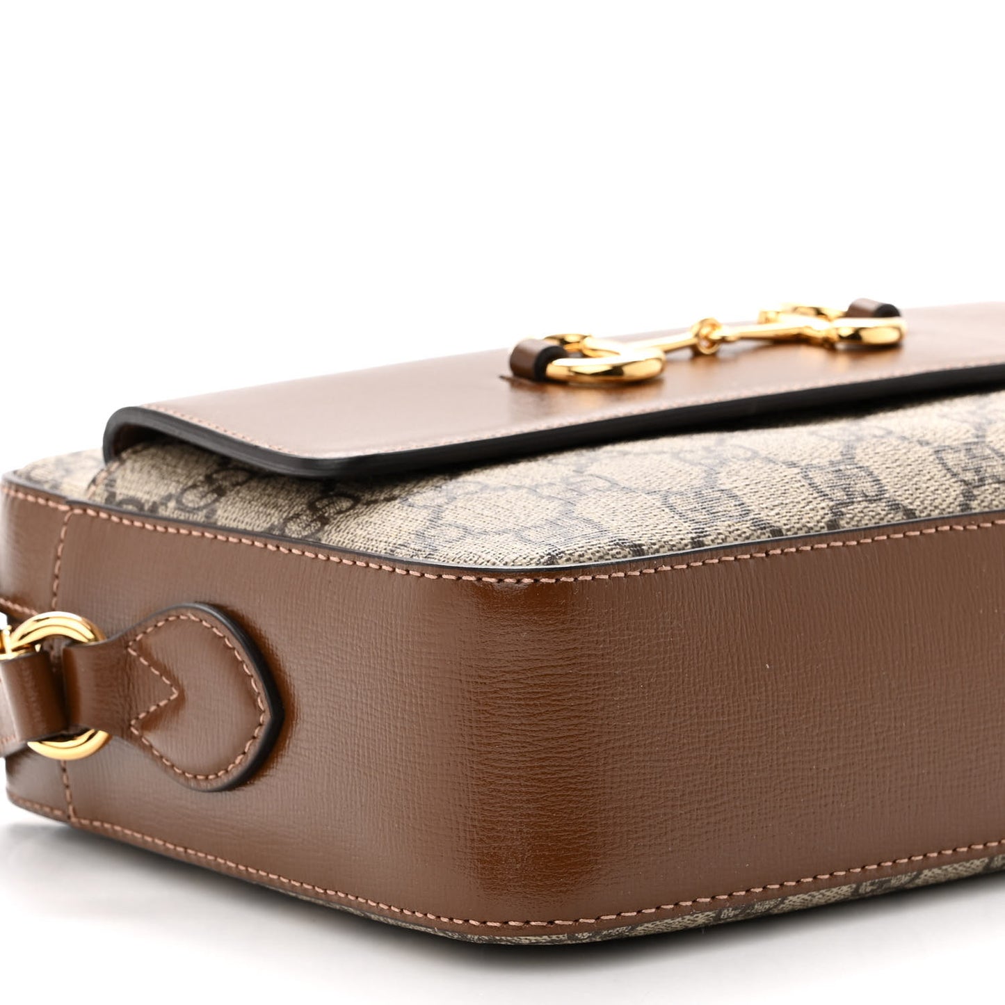 GG Supreme Monogram Small Horsebit 1955 Shoulder Bag Beige Brown Sugar