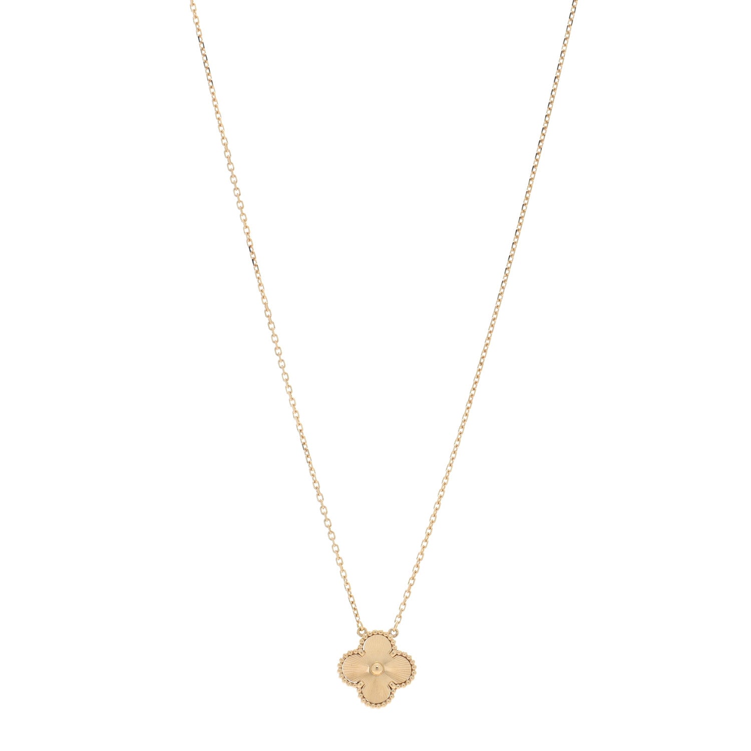 Van Cleef & Arpels 18K Yellow Gold Guilloche Vintage Alhambra Pendant Necklace 1 of 5