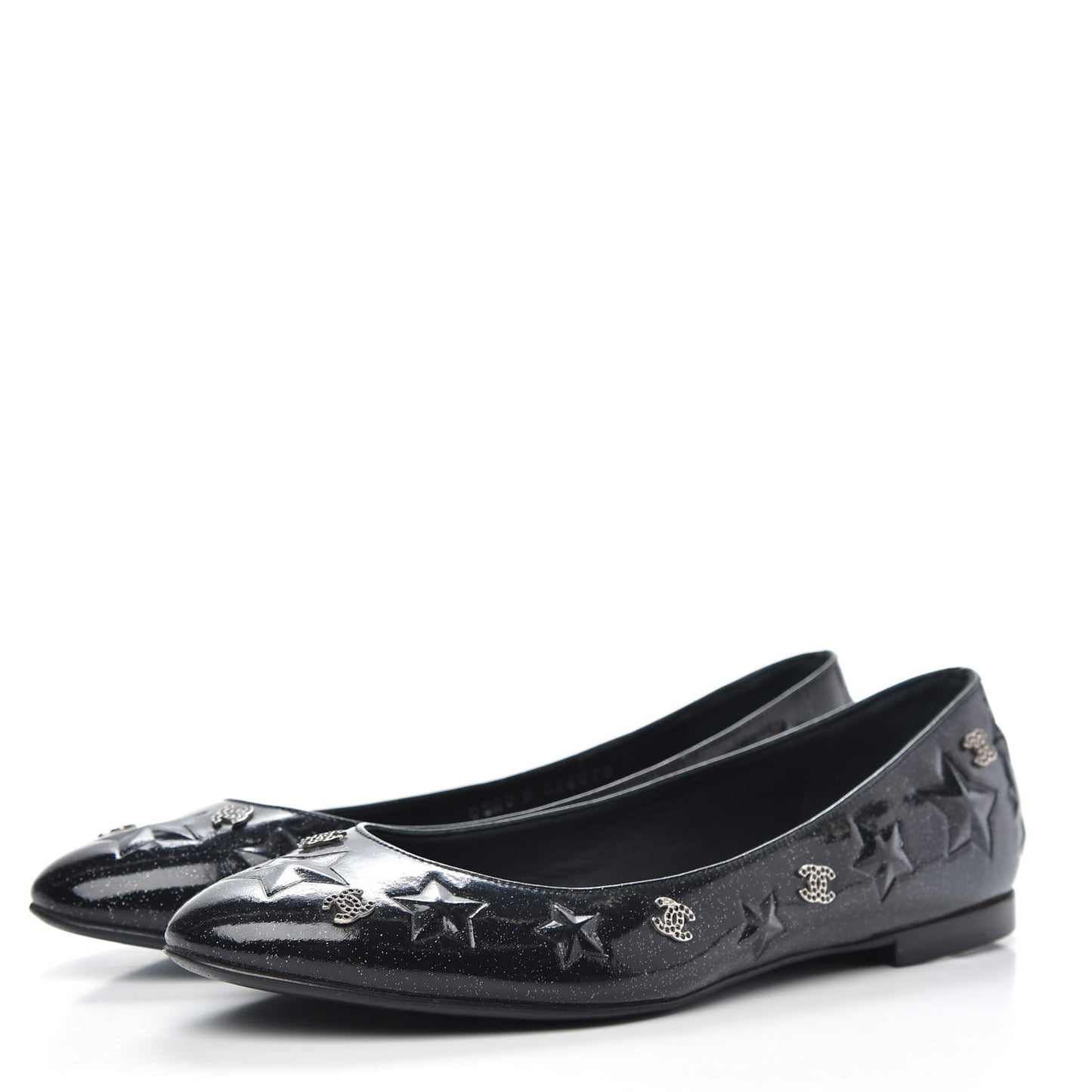Patent Glitter CC Star Embossed Ballerina Flats 38 Black