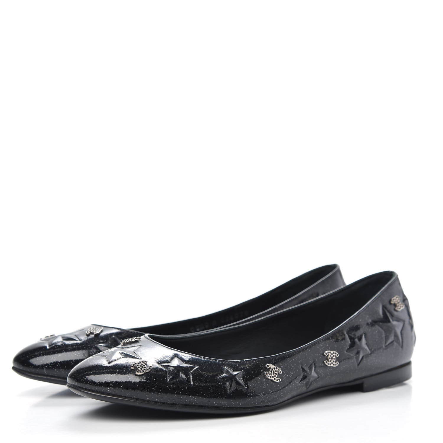 Chanel Patent Glitter CC Star Embossed Ballerina Flats 38 Black 3 of 10