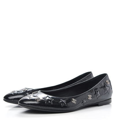 Chanel Patent Glitter CC Star Embossed Ballerina Flats 38 Black 3 of 10