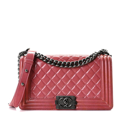 Chanel Distressed Patent Quilted Medium Boy Flap Pink 1 of 10